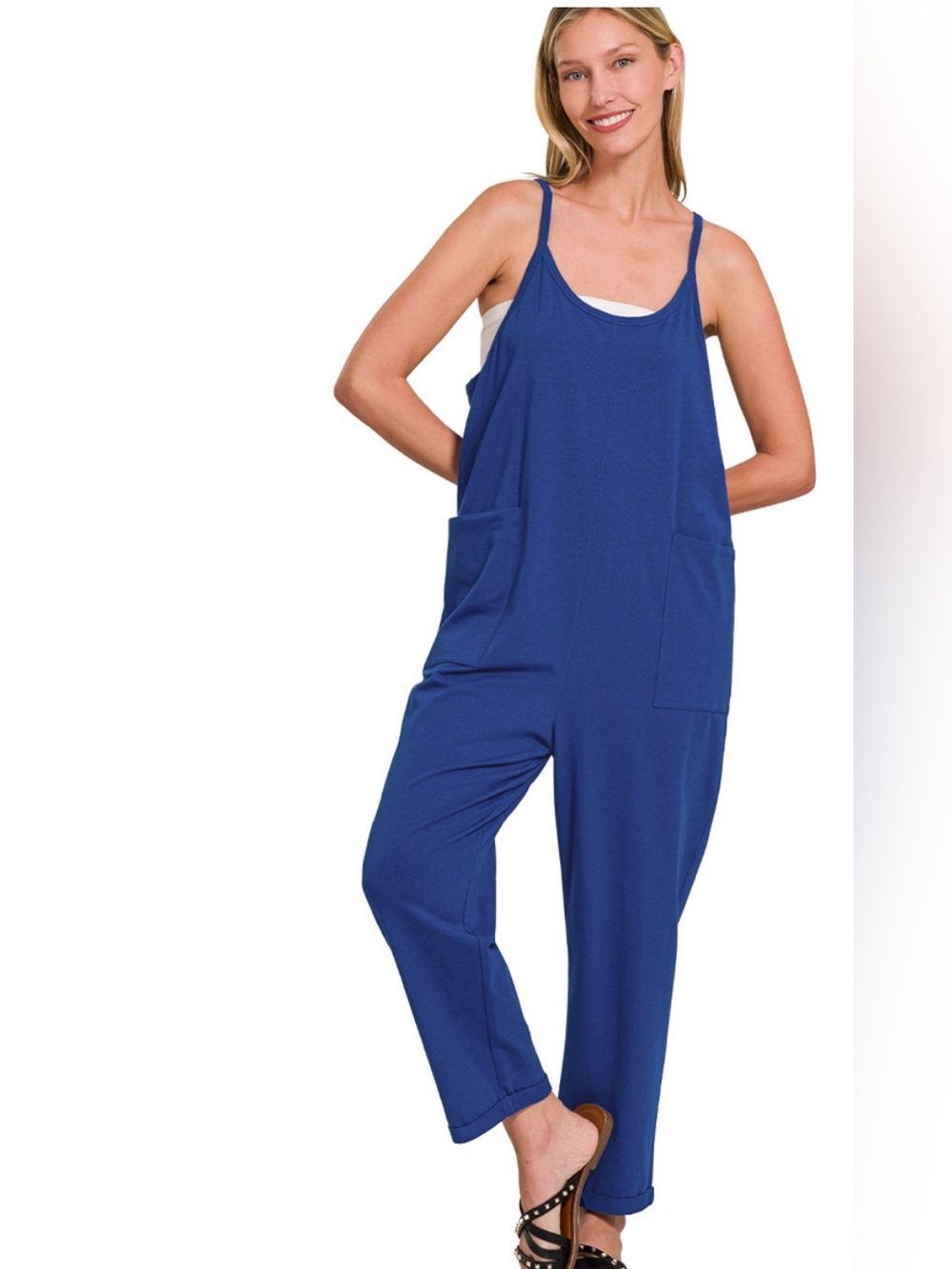 Zenana Outfitters Burgundy Relaxed Wide-Leg Jumpsuit with Pockets